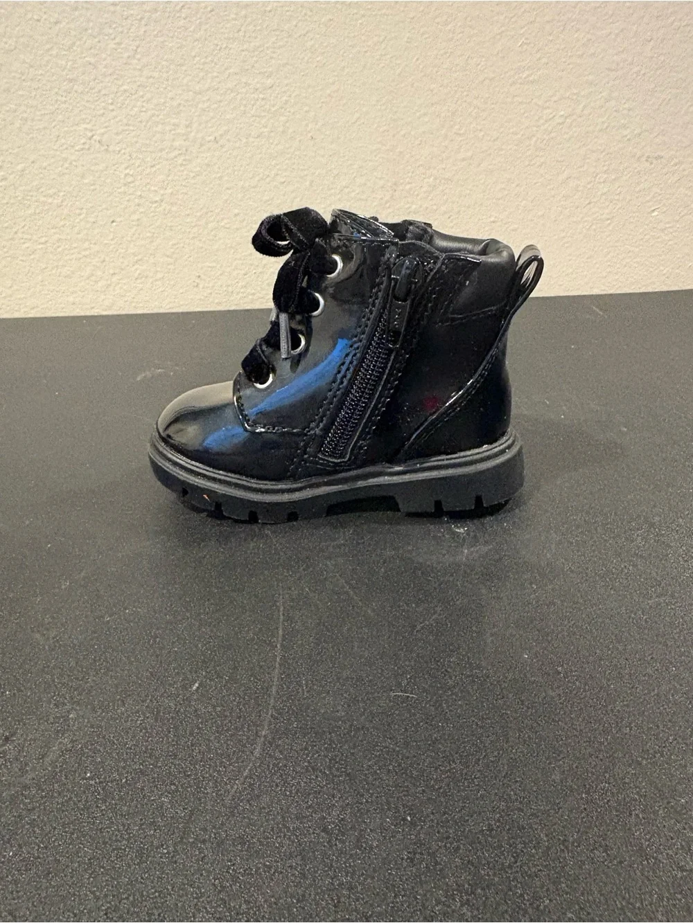 Wonder Nation Girls Boots Infant Size 4 Black Patent Leather Sparkle Zipper